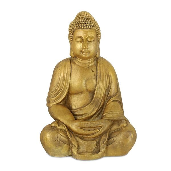 relaxdays Gartenfigur großer Buddha 70 cm gold