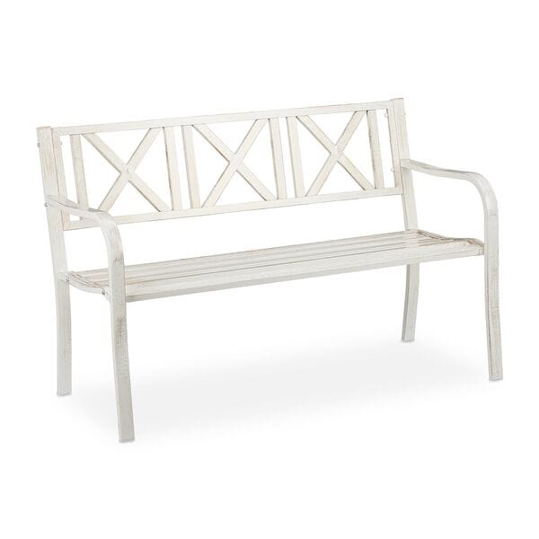 relaxdays Stahl-Gartenbank für 2 Personen weiß-gold, 121 cm