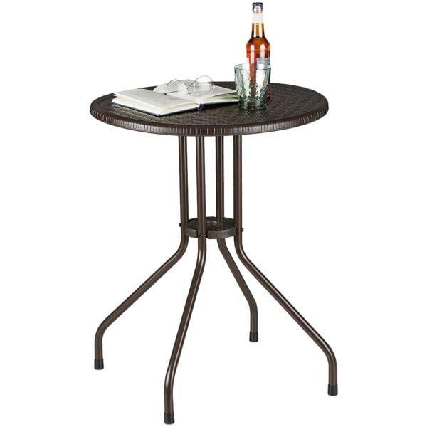 relaxdays Gartentisch in Rattan-Optik braun ø60 cm