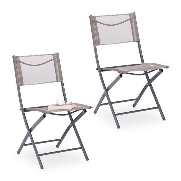relaxdays 2er-Set Gartenstühle klappbar braun-grau