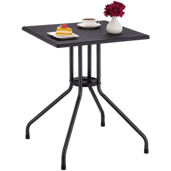 relaxdays Gartentisch in Holz-Optik schwarz 61 x 61 cm