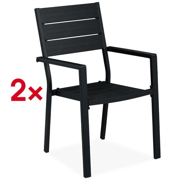 relaxdays 2er-Set Gartenstühle mit Holzmuster schwarz