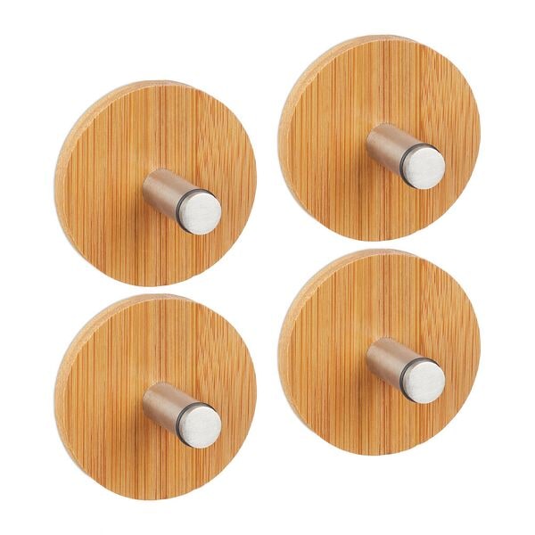 relaxdays 4er-Set Handtuchhaken selbstklebend natur/silber