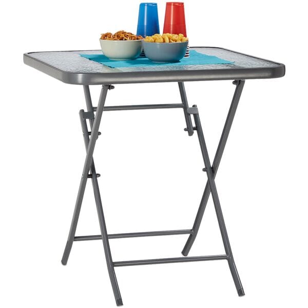 relaxdays Klappbarer Balkontisch mit Glas 70 x 70 cm