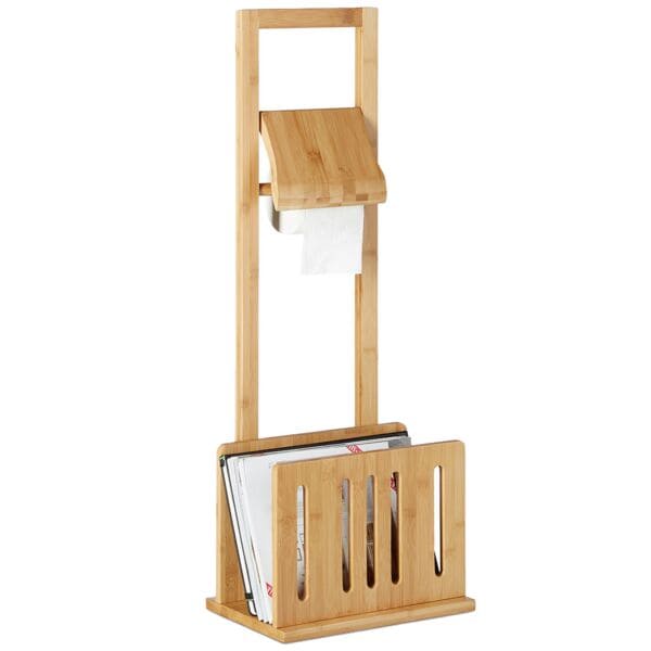 relaxdays Toilettenpapierhalter & Zeitungsständer Bambus