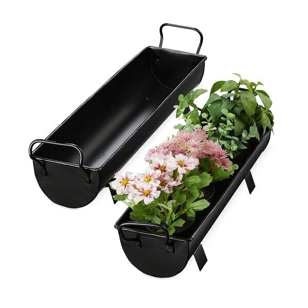 relaxdays 2er-Set Blumenkasten Dachrinne schwarz
