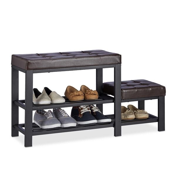 relaxdays Schuhbank mit Hocker dunkelbraun, 90.5 cm