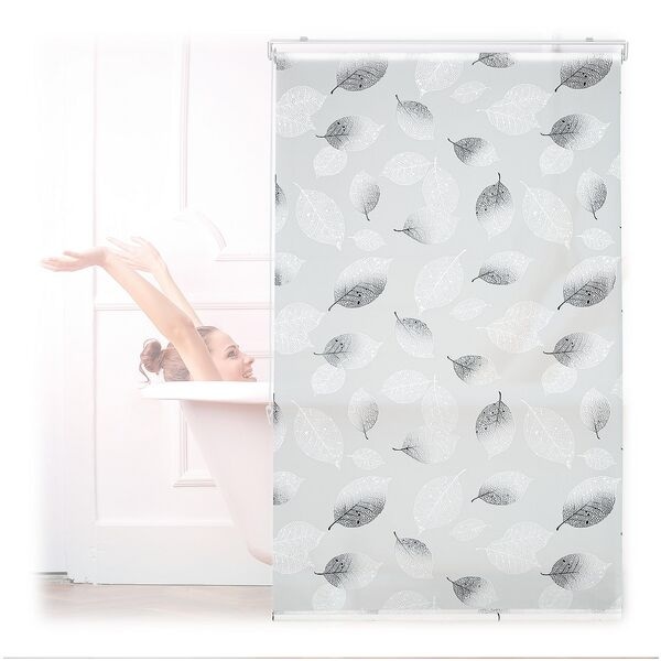 Relaxdays Duschrollo Mit Blätter-Design Grau 100 X 240 Cm Grau, 100 Cm