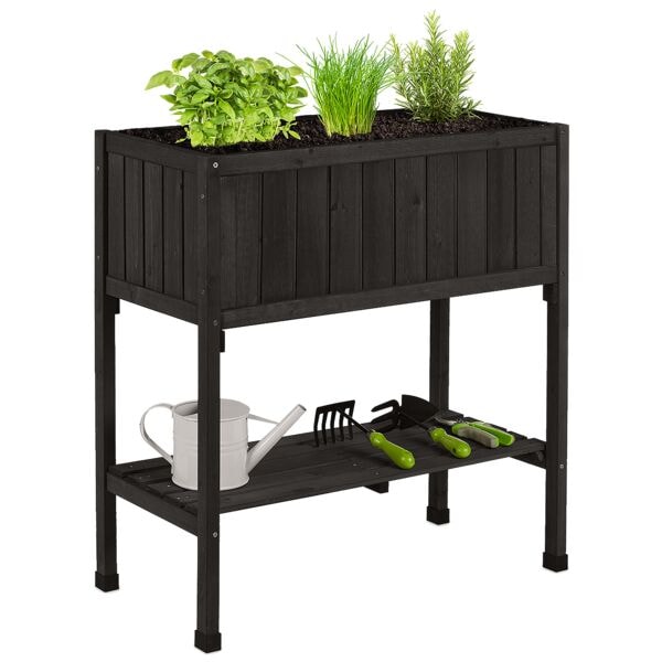 relaxdays Hochbeet aus Tannenholz schwarz