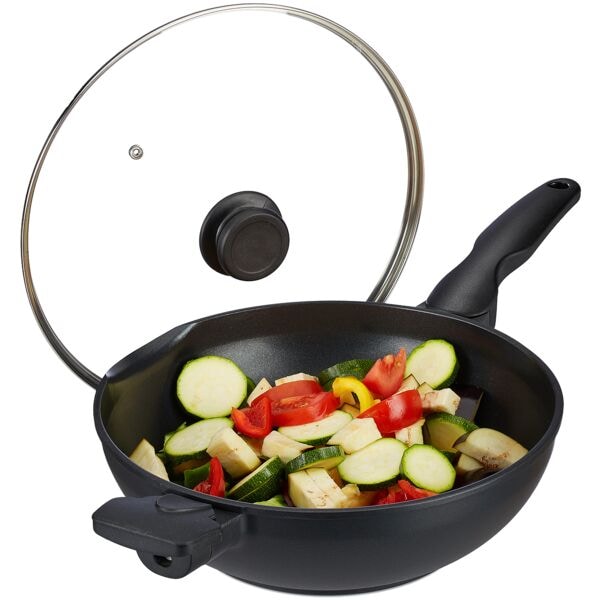 relaxdays Wok mit Deckel Induktion 30 cm