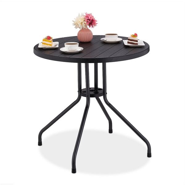 relaxdays Runder Gartentisch in Holzoptik Ø 80 cm Schwarz