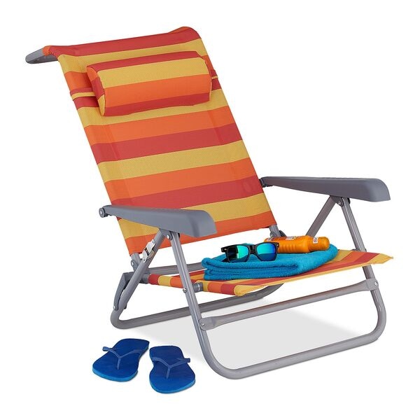 relaxdays Klappbarer Liegestuhl mit Nackenkissen gestreift Rot