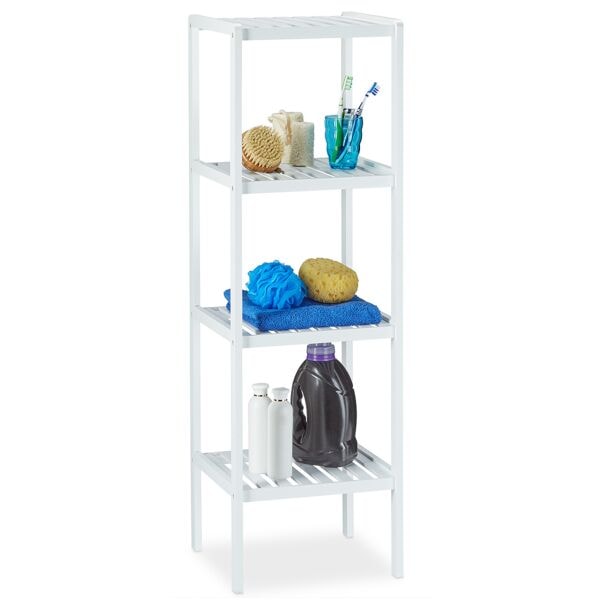 relaxdays Badregal Bambus mit 4 Ablageflächen 110 x 34,5 x 33 cm Weiß
