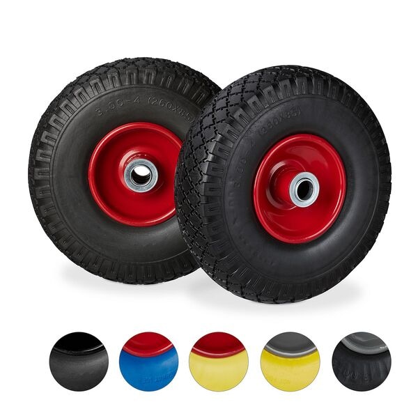 Relaxdays 2er-Set Sackkarrenrad Vollgummi 3.00-4 Zoll Mit Stahlfelge Rot