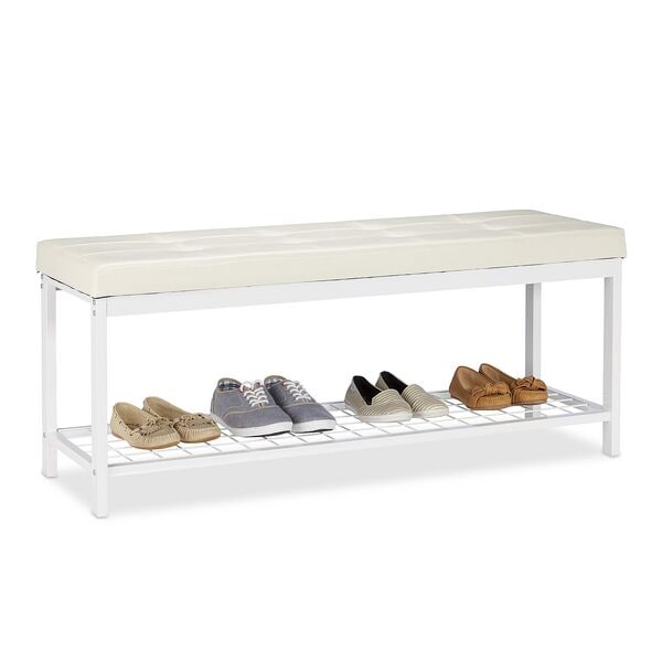 relaxdays XXL Schuhbank mit Polsterauflage weiß, 115x49 cm
