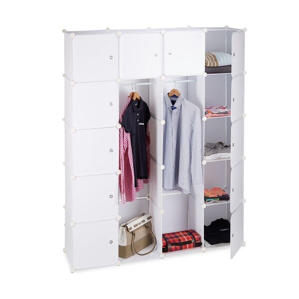 relaxdays Kleiderschrank Stecksystem mit 14 Fächer weiß