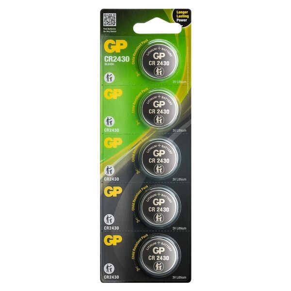 GP Batteries 5 Knopfzellen »CR2430« Knopfzelle 300 mAh, 0.3 cm