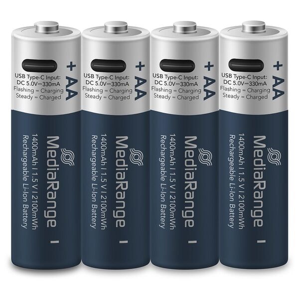 MediaRange 4x USB-Akkus mit Ladekabel Mignon AA 1400 mAh