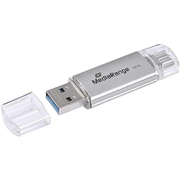 MediaRange USB-Stick 128 GB silber, 1.7x0.8x7 cm