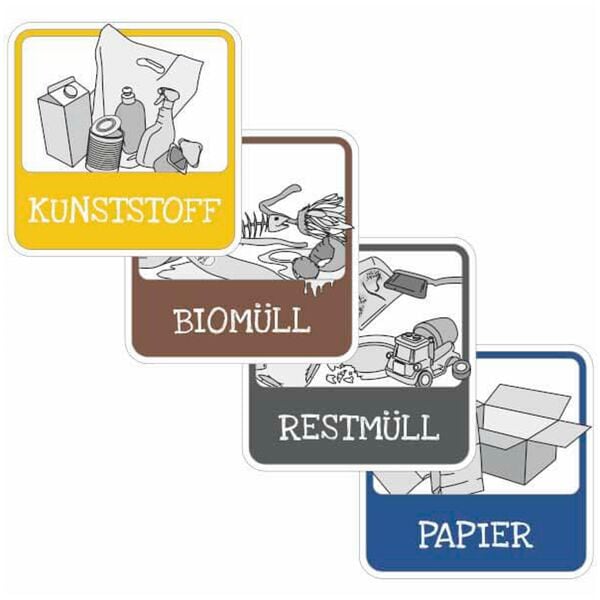 Safety Marking Hinweisaufkleber-Set »Kunststoff / Biomüll / Restmüll / Papier« 10,0 x 10,0 cm P mehrfarbig