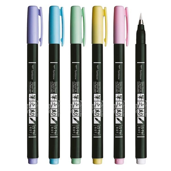 Tombow Brush-Pen-Set »Fudenosuke Pastel« 6 Stück weiß