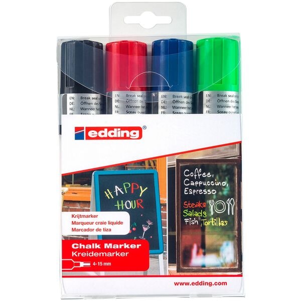 Edding Kreidemarker 4 - 15 mm 4 Stifte rot / grün / blau / schwarz rot