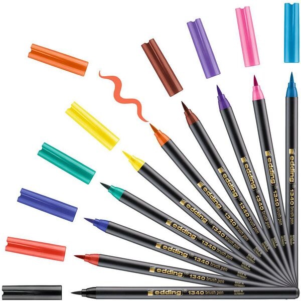 Edding Pinselstifte-Set »1340« 10 Stück 0,8 + 3,3 mm farbsortiert schwarz