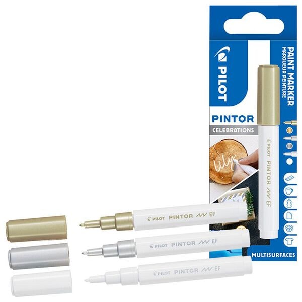 Pilot Kreativmarker »Pintor Celebrations« 1 mm 3 Stück weiß, gold, silber weiß