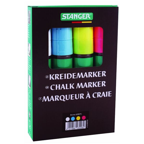 STANGER Kreidemarker »jumbo« 5 - 15 mm 4 Stück weiß / gelb / pink / blau weiß