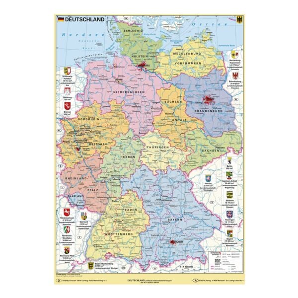 STIEFEL eurocart Lernposter »Deutschland politisch mit Bundesländerwappen« ca. 60 x 84 cm