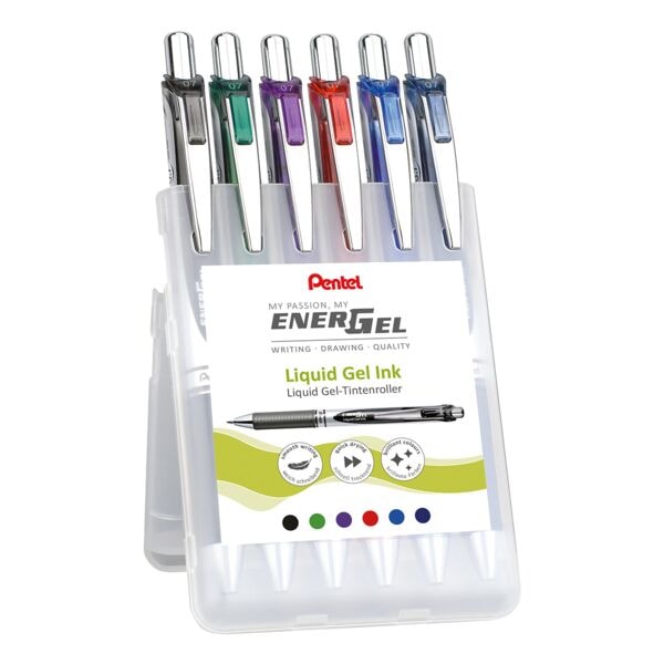 Pentel 7-tlg. Aktions-Set Gel-Tintenroller »EnerGel BL 77« mit gratis Federmäppchen