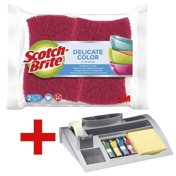 Post-It Schreibtisch-Organizer inkl. 2er-Pack SCOTCH Reinigungsschwämme, 25.6x6.8x16.8 cm