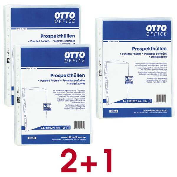 OTTO Office 2+1 Aktion: 3x Prospekthülle »Standard« A4 genarbt - 100 Stück, 23.1x30.4 cm
