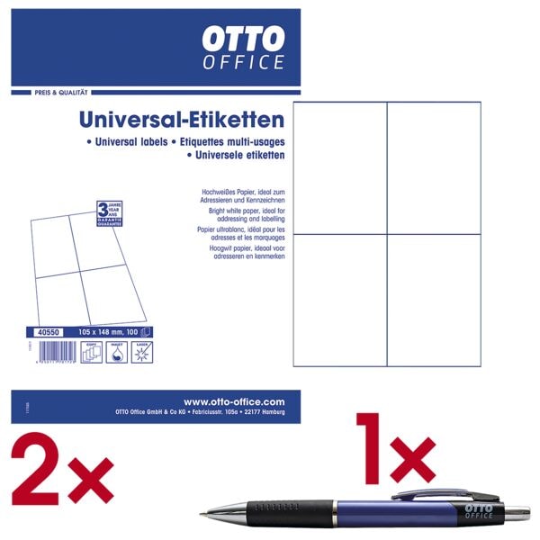 OTTO Office 2x 400er-Pack Universal Klebeetiketten inkl. Kugelschreiber »KS4« blau