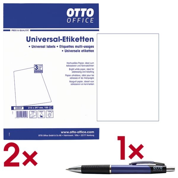 OTTO Office 2x Universaletiketten permanent weiß 210x297 mm 100 Stück inkl. Kugelschreiber »