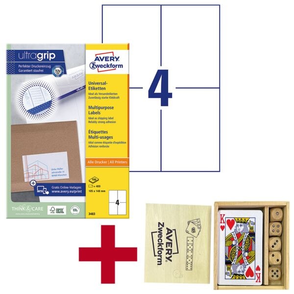 Avery Zweckform Universaletiketten DIN A6 permanent weiß 105x148 mm 400 Stück 3483 mit ultragrip