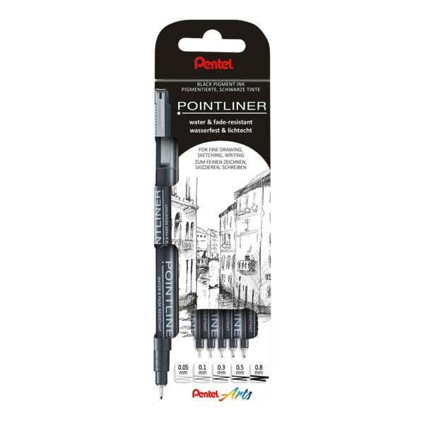 Pentel Fineliner »Pointliner Set« 5 Stifte Silber