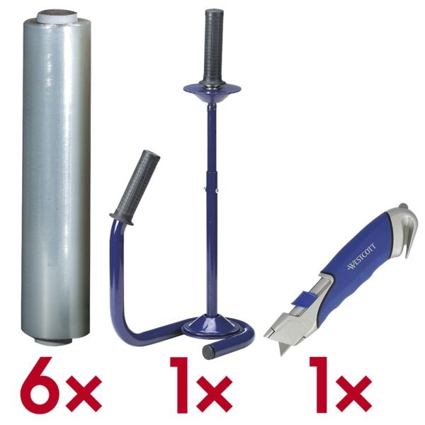 Wbv PE–Stretchfolie 17 µm 0,5x300 m inkl. Abroller und Sicherheits-Cutter mit Folien, 50 cm