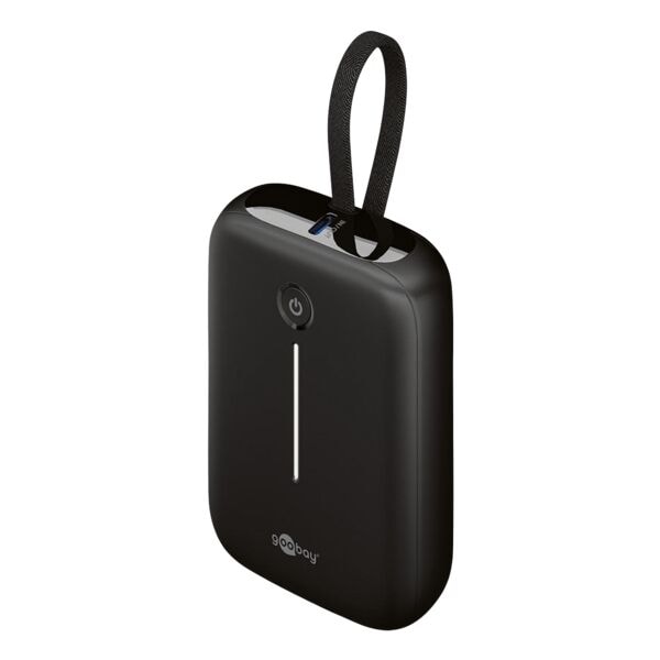 goobay Schnelllade Powerbank mit integriertem USB-C&trade;-Kabel 10000 mAh schwarz, 6.1x8.33x2.6 cm