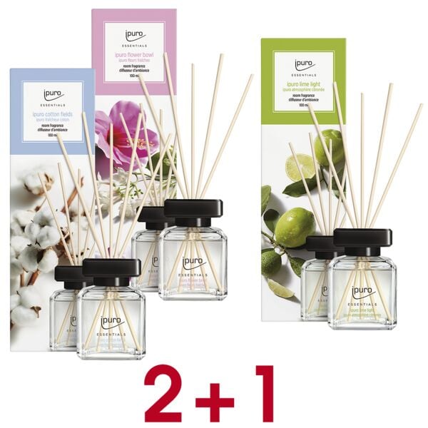 ipuro 2+ 1 Aktion: Raumduft-Set »Cotton Fields / Flower Bowl / Lime Light« 3x 100 ml