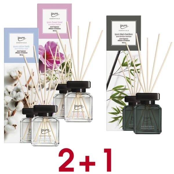 ipuro 2+ 1 Aktion: Raumduft-Set »Cotton Fields / Flower Bowl / Black Bamboo« 3x 100 ml