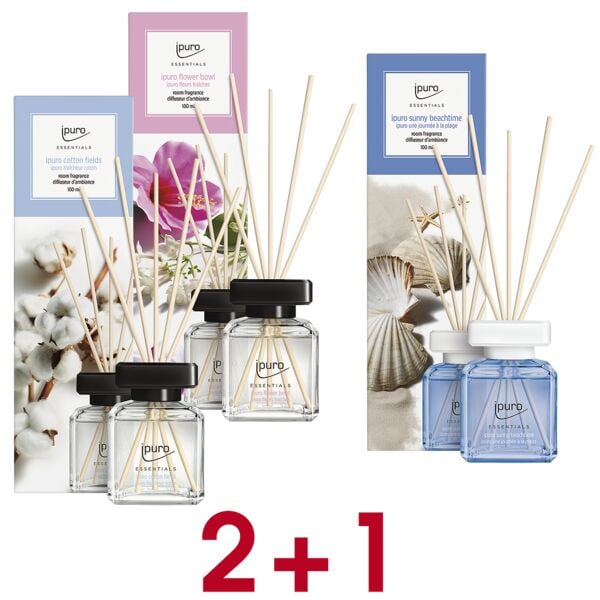 ipuro 2+ 1 Aktion: Raumduft-Set »Cotton Fields / Flower Bowl / Sunny Beach Time« 3x 10
