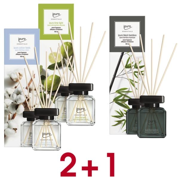 ipuro 2+ 1 Aktion: Raumduft-Set »Cotton Fields / Lime Light / Black Bamboo« 3x 100 ml