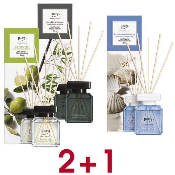 ipuro 2 + 1 Aktion: Raumduft-Set »Lime Light / Black Bamboo / Sunny Beach Time« 3x 100