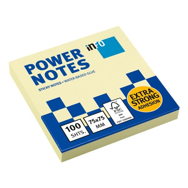 InFo Haftnotizblock »Power Notes« 7, 5 X 7, 5 Cm Gelb 100 Blatt