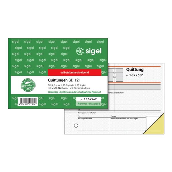 Sigel Formularbuch »Quittung inkl. MwSt.« SD121 gelb