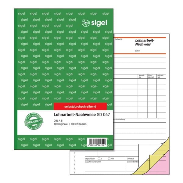 Sigel Formularbuch »Lohnarbeits-Nachweis« SD067 gelb, 14.8x21 cm