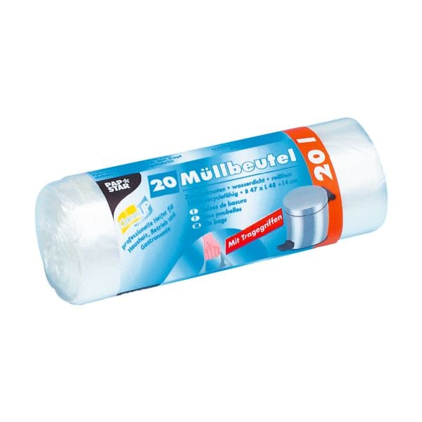 Papstar 20 Müllbeutel mit Tragegriffen 20 L transparent transparent, 48x47 cm