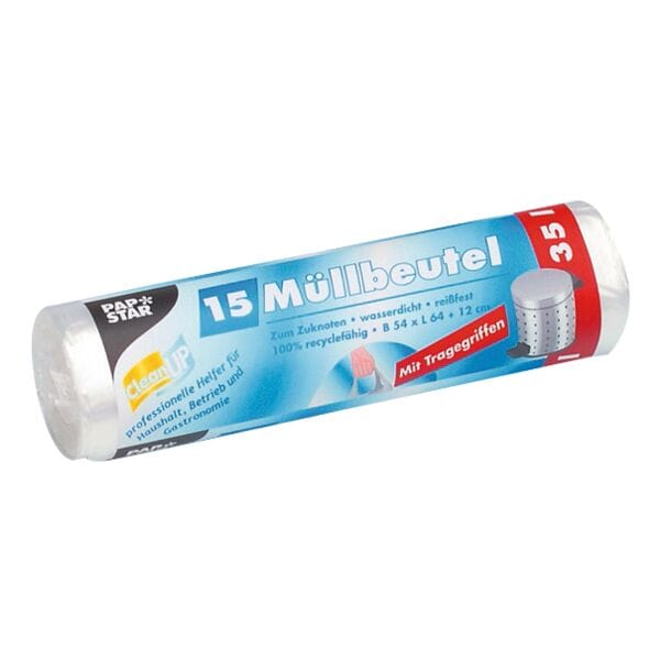 Papstar 15 Müllbeutel mit Tragegriffen 35 L transparent transparent, 65x54 cm