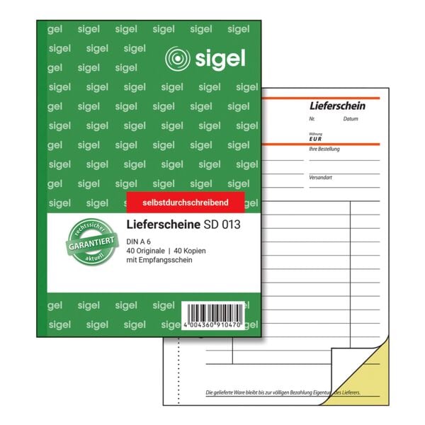 Sigel Formularbuch »Lieferschein mit Empfangsschein« SD013 gelb